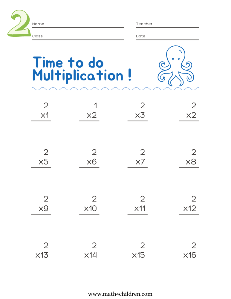 Multiplication table sheets by two